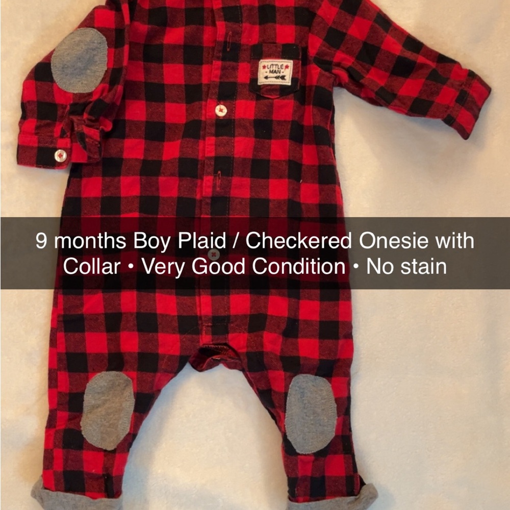 9 months Good Lad Red and Black Checkered Bodysuit